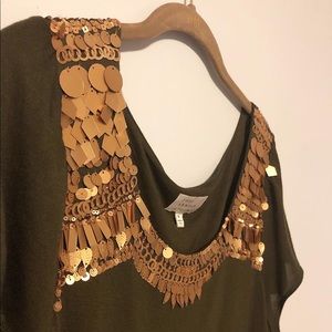SOLD  army green dress with gold embellishments